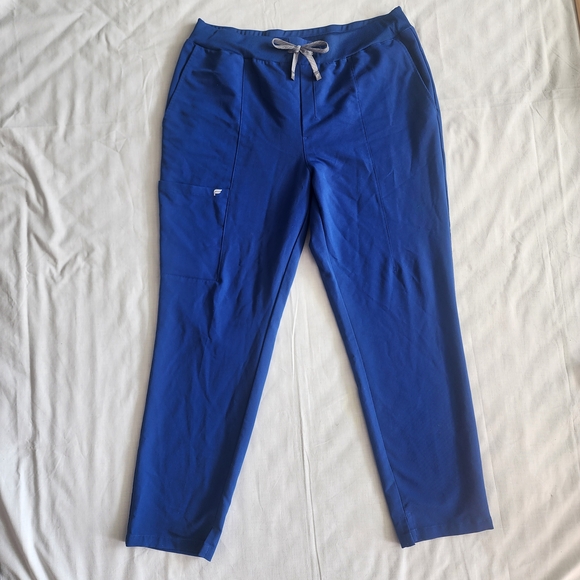 Fabletics Scrub Pants Womens Size L Royal Blue Cargo Pocket Drawstring - Picture 2 of 11